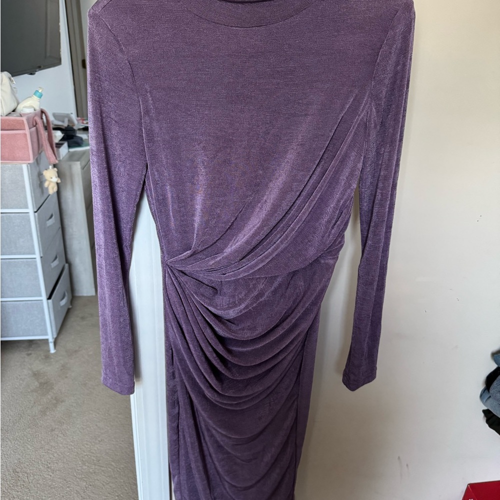JLUXLABEL Purple Long Sleeve Ruched Cocktail Dress
